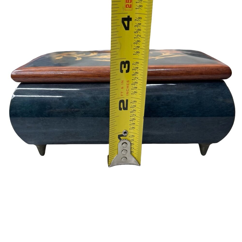 Reuge Inlaid Floral Jewelry Music Box Green Rectangle Italy Song Fascination VTG - Picture 11 of 11